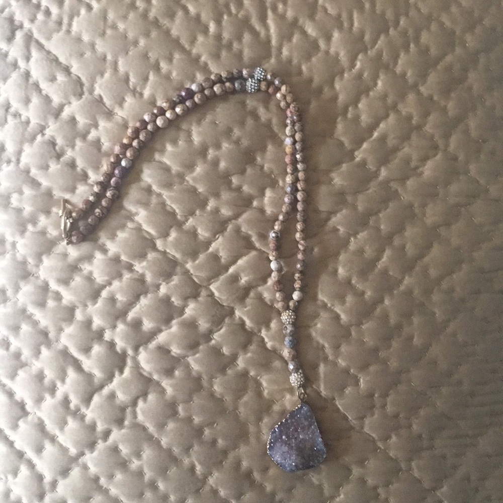 Beaded Druzy Pendant Necklace - Brown